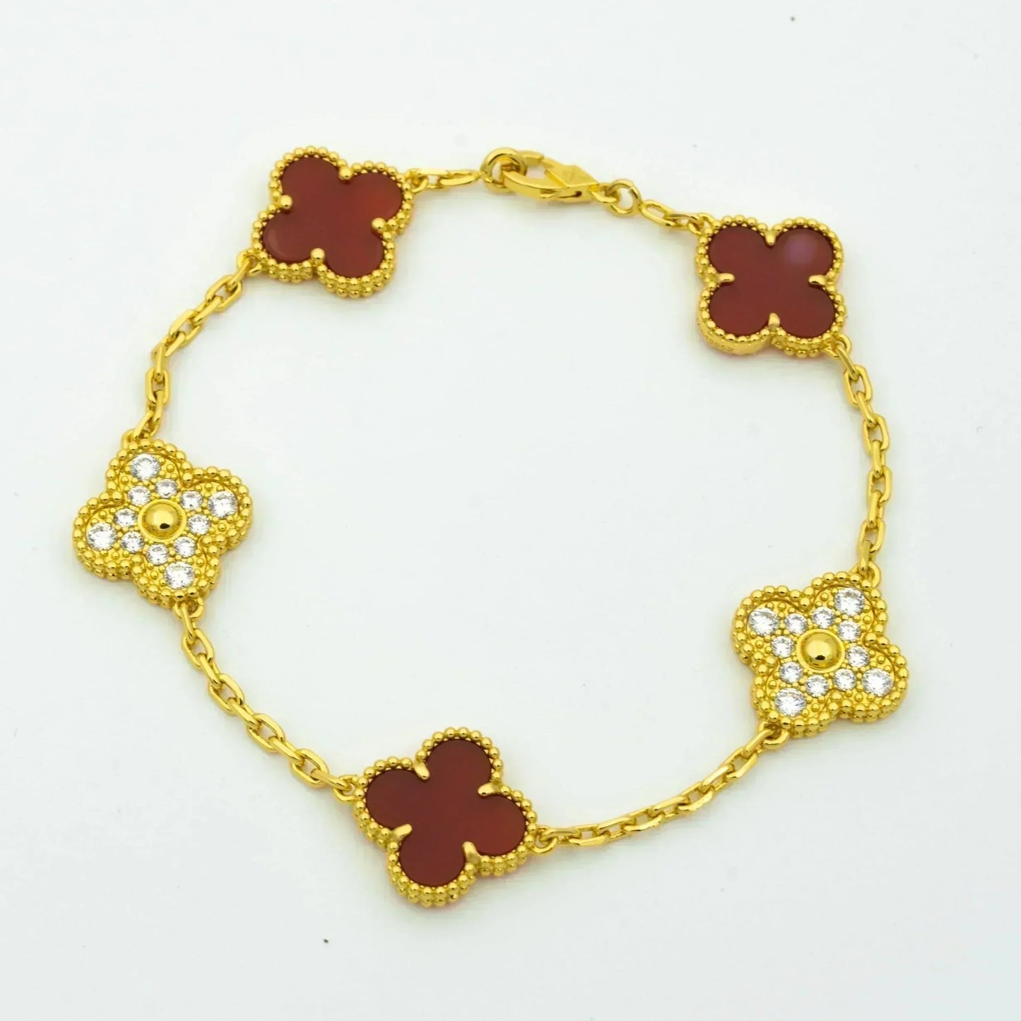 [BIJOUX]CLOVER 5 MOTIFS CARNELIAN DIAMOND BRACELET