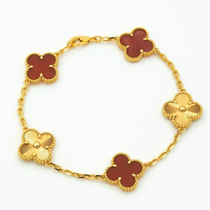 [BIJOUX]CLOVER  5 MOTIFS CARNELIAN GOLD BRACELET