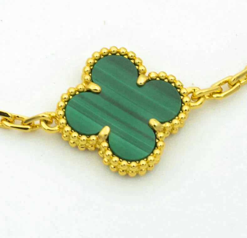 [BIJOUX]CLOVER  5 MOTIF MALACHITE DIAMOND BRACELET