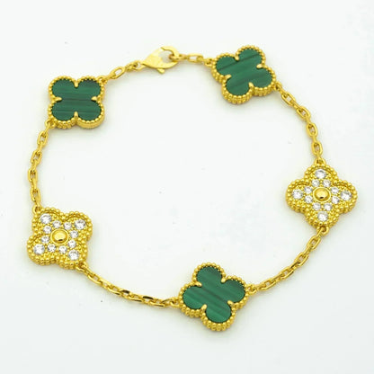 [BIJOUX]CLOVER  5 MOTIF MALACHITE DIAMOND BRACELET