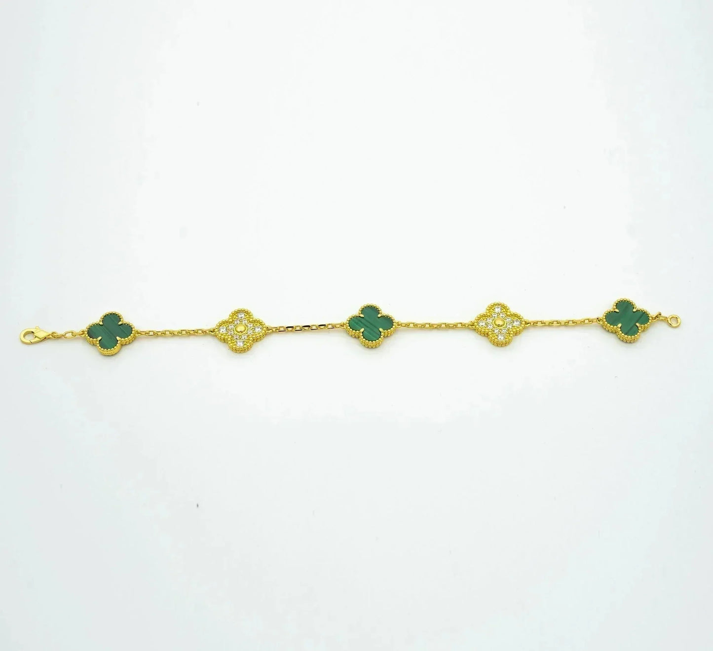 [BIJOUX]CLOVER  5 MOTIF MALACHITE DIAMOND BRACELET