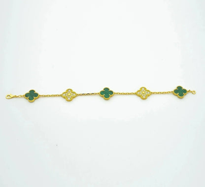 [BIJOUX]CLOVER  5 MOTIF MALACHITE DIAMOND BRACELET