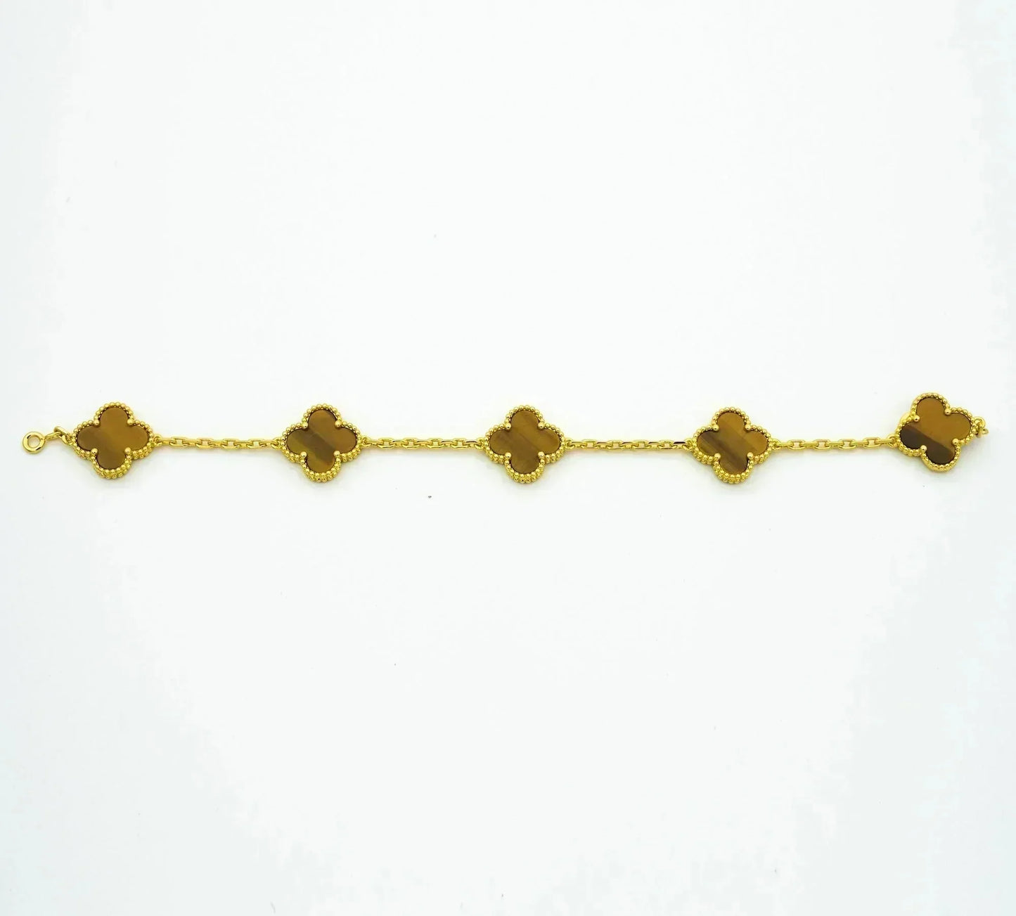 [BIJOUX]CLOVER  5 MOTIFS TIGER EYE BRACELET