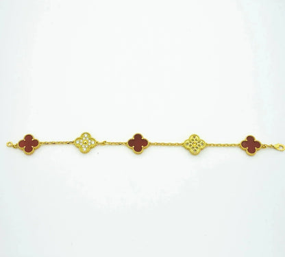 [BIJOUX]CLOVER 5 MOTIFS CARNELIAN DIAMOND BRACELET