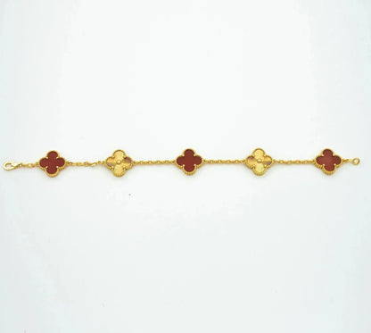 [BIJOUX]CLOVER  5 MOTIFS CARNELIAN GOLD BRACELET