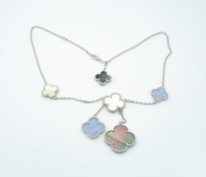 [BIJOUX]CLOVER MOP CHALCEDONY NECKLACE SILVER 6 MOTIF