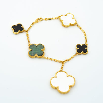 [BIJOUX]CLOVER BRACELET 5 MOTIFS ONYX MOP