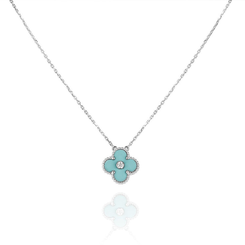 [BIJOUX]CLOVER 1 DIAMOND LIGHT BLUE SILVER NECKLACE