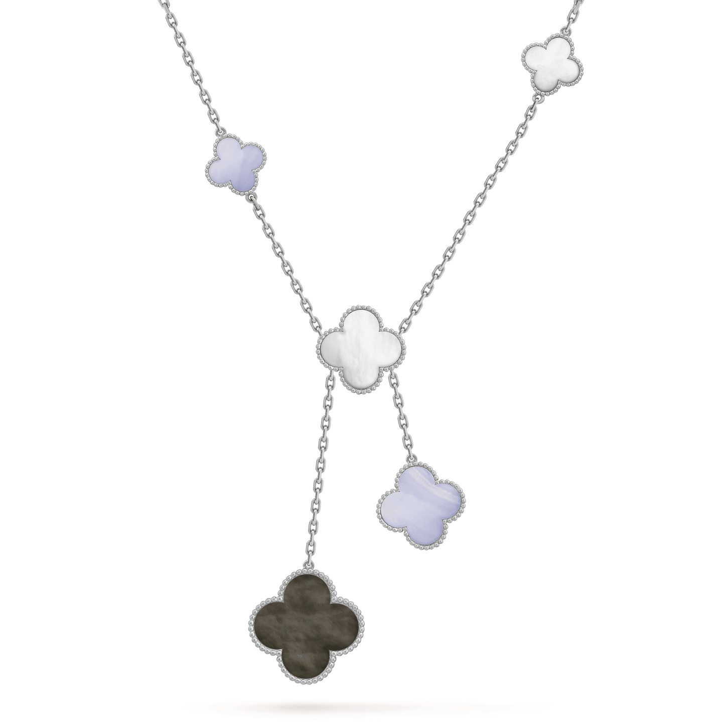 [BIJOUX]CLOVER MOP CHALCEDONY NECKLACE SILVER 6 MOTIF