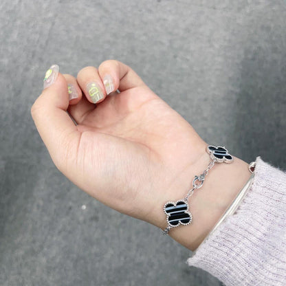 [BIJOUX]CLOVER 5 MOTIF VEINED ONYX BRACELET SILVER