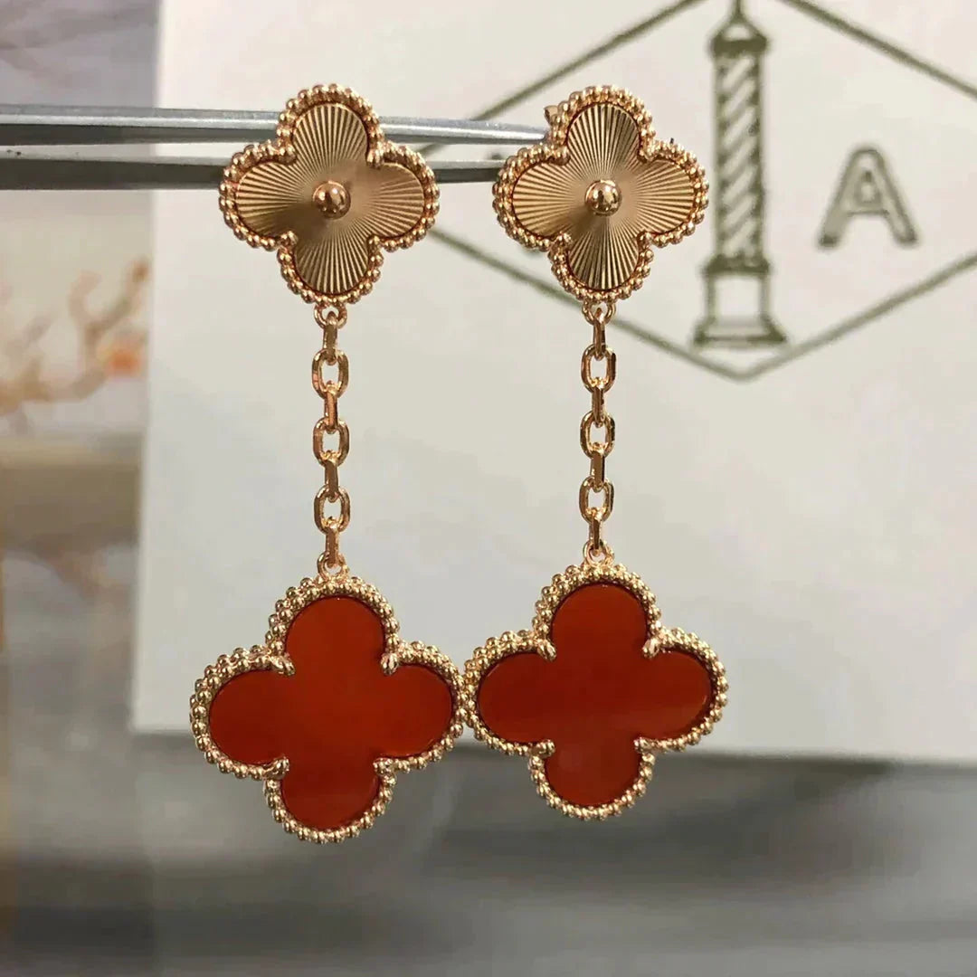 [BIJOUX]CLOVER 2 MOTIF  LASER CARNELIAN EARRINGS