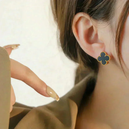 [BIJOUX]CLOVER MEDIUM 1 MOTIFS  ONYX STUD EARRINGS