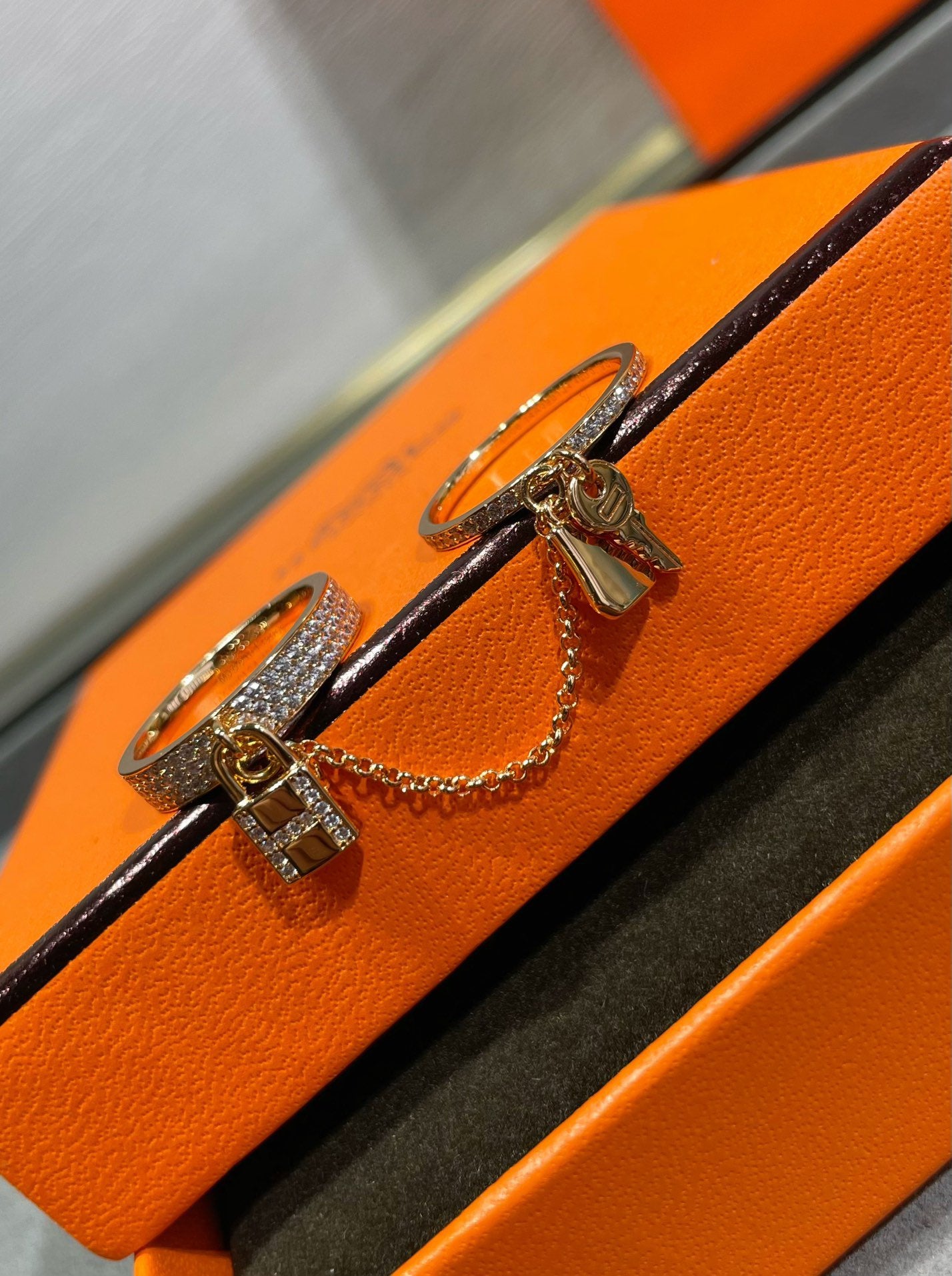 [BIJOUX]HM KELLY CLOCHETTE DOUBLE RING IN ROSE GOLD WITH DIAMONDS