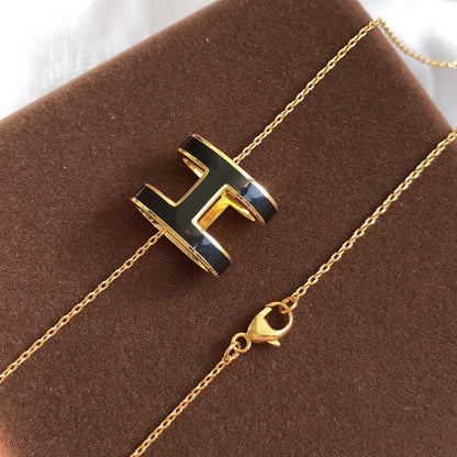 [BIJOUX]HM CLIC BLACK ENAMEL GOLD NECKLACE