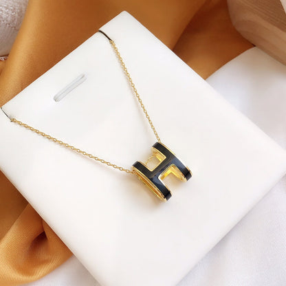 [BIJOUX]HM CLIC BLACK ENAMEL GOLD NECKLACE