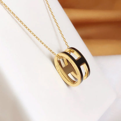 [BIJOUX]HM CLIC BLACK ENAMEL GOLD NECKLACE