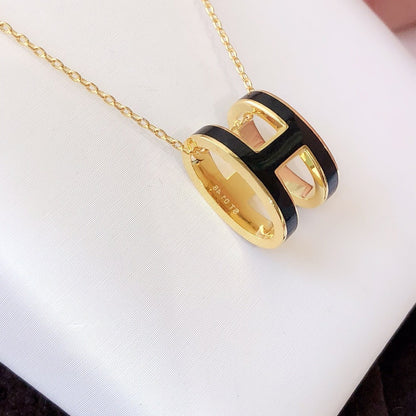 [BIJOUX]HM CLIC BLACK ENAMEL GOLD NECKLACE