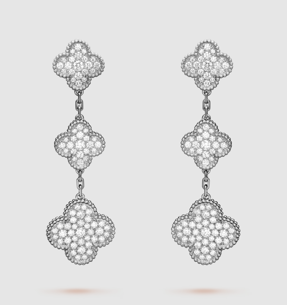 [BIJOUX]CLOVER 3 MOTIF DIAMOND SILVER DROP EARRINGS