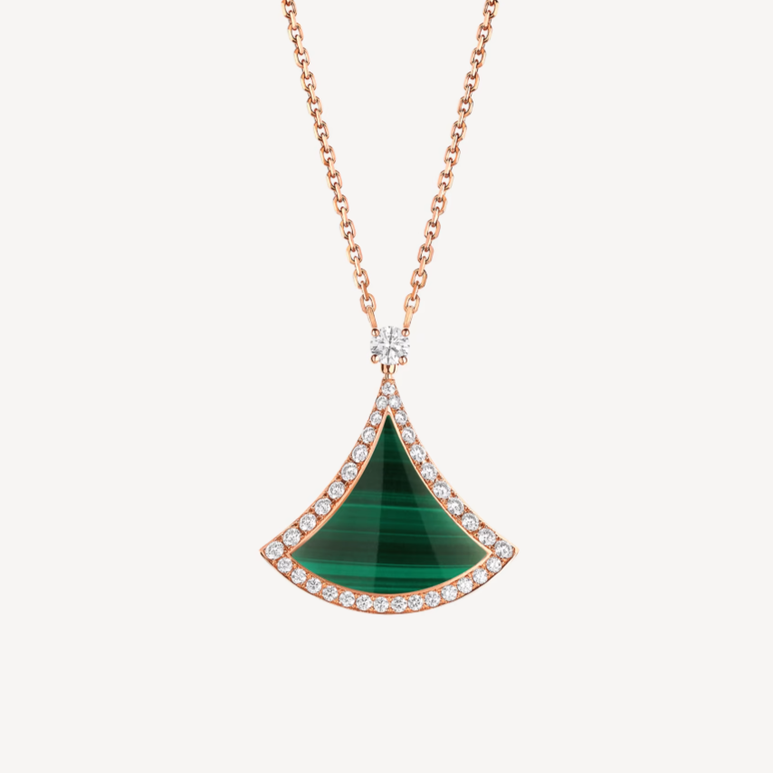 [BIJOUX]DREAM MALACHITE DIAMOND PAVED PINK GOLD NECKLACE