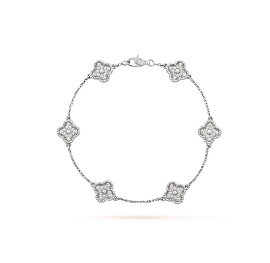 [BIJOUX]CLOVER 6 MOTIF SILVER DIAMOND BRACELET