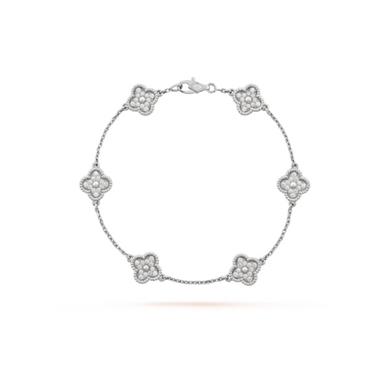 [BIJOUX]CLOVER 6 MOTIF SILVER DIAMOND BRACELET