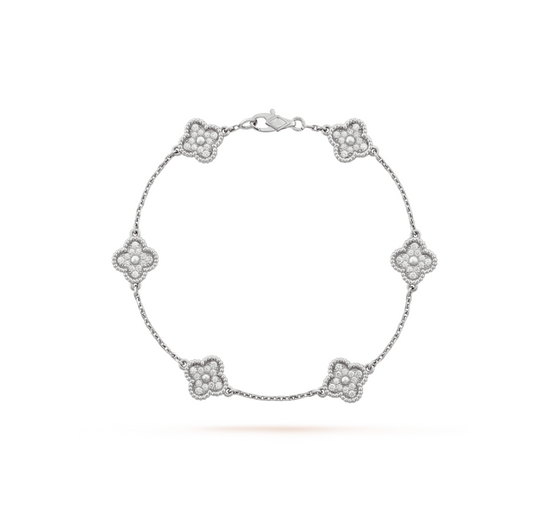 [BIJOUX]CLOVER 6 MOTIF SILVER DIAMOND BRACELET