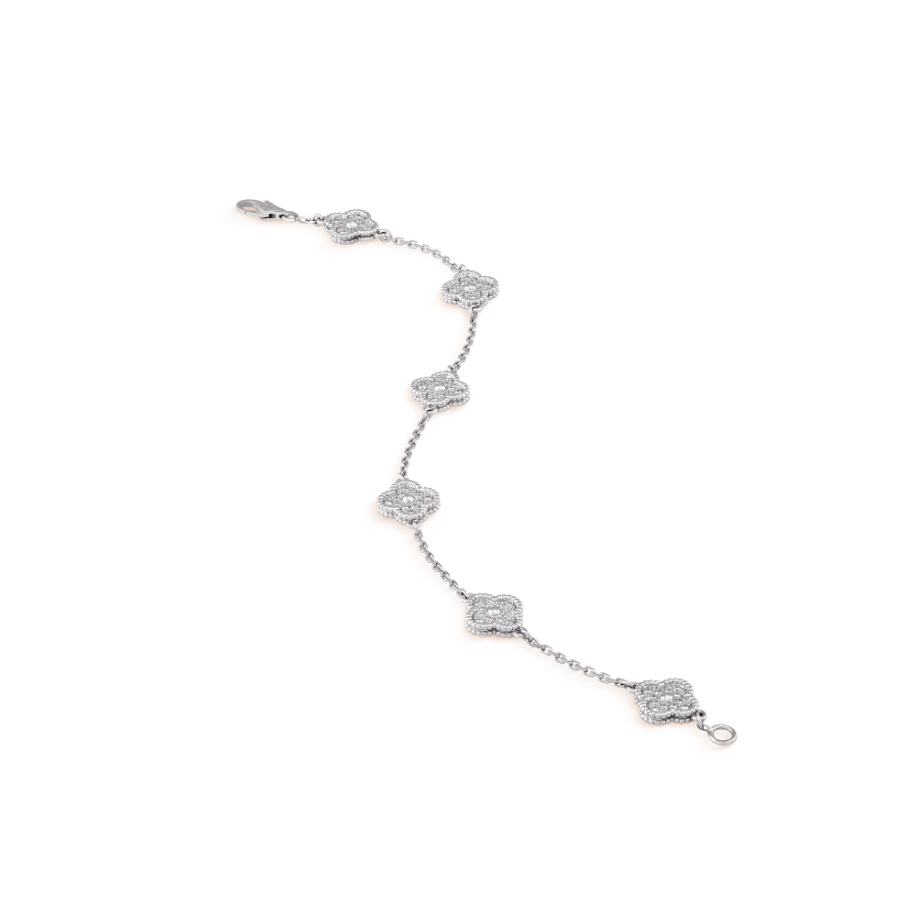 [BIJOUX]CLOVER 6 MOTIF SILVER DIAMOND BRACELET