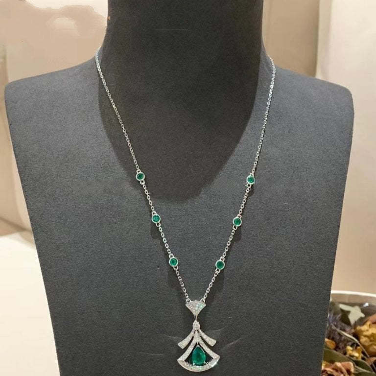 [BIJOUX]DREAM NECKLACE MALACHITE DIAMOND SILVER