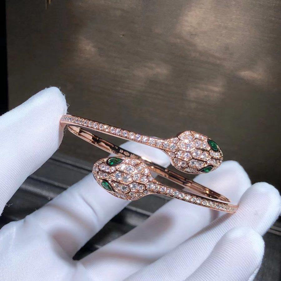 [BIJOUX]SERPENTI BRACELET PINK GOLD MALACHITE DIAMOND DOUBLE SNAKE