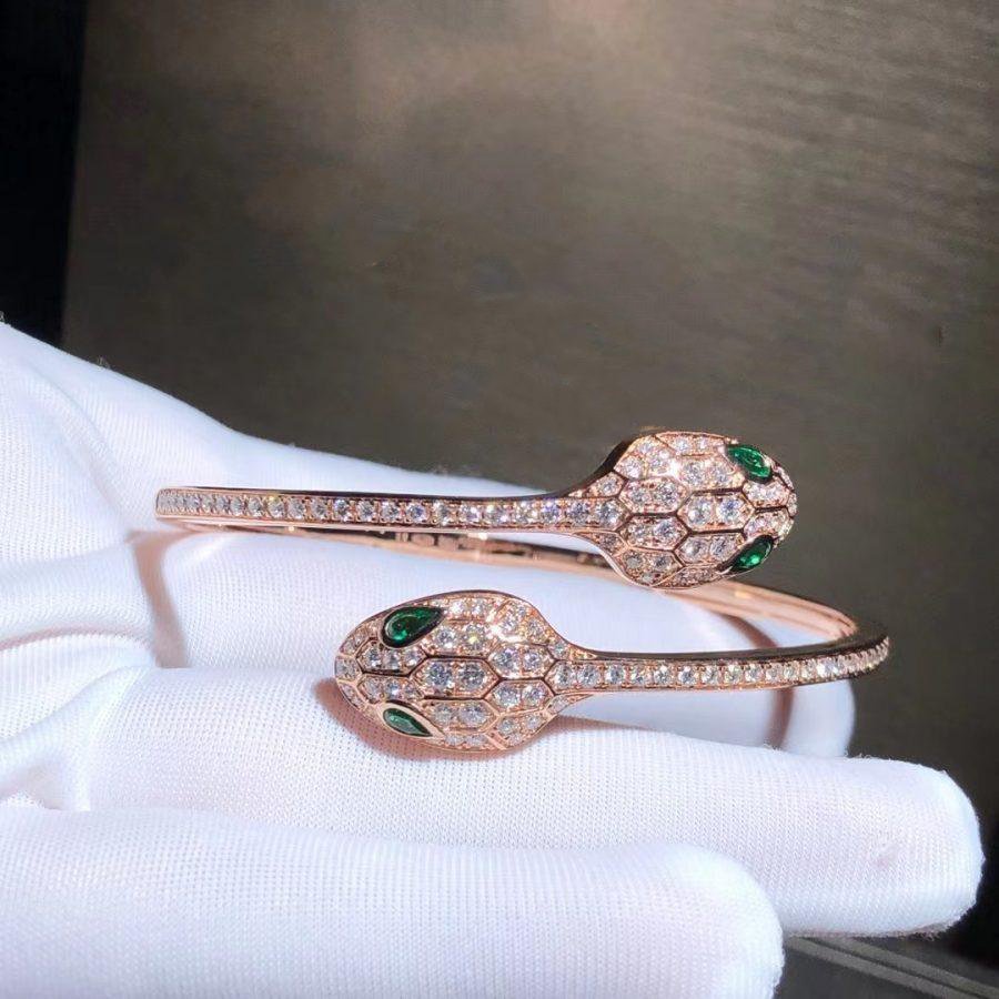 [BIJOUX]SERPENTI BRACELET PINK GOLD MALACHITE DIAMOND DOUBLE SNAKE