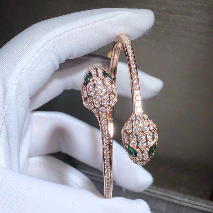 [BIJOUX]SERPENTI BRACELET PINK GOLD MALACHITE DIAMOND DOUBLE SNAKE