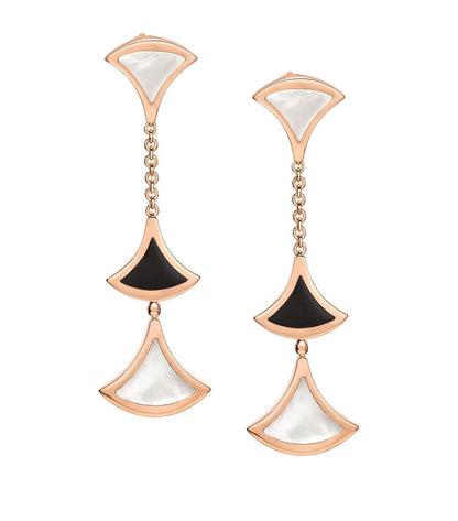 [BIJOUX]BOUCLES D'OREILLES DREAM 3 MOTIFS ONYX NACRE OR ROSE