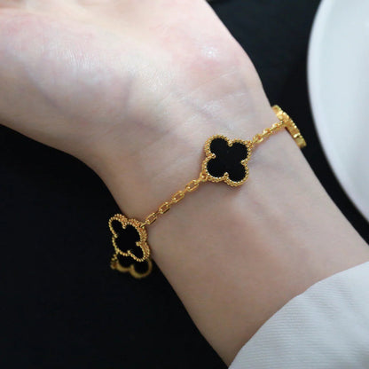 [BIJOUX]CLOVER  5 MOTIFS BLACK ONYX BRACELET