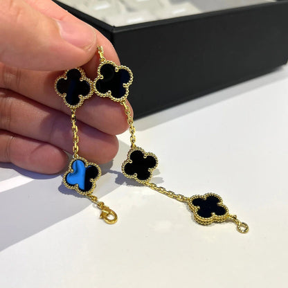 [BIJOUX]CLOVER  5 MOTIFS BLACK ONYX BRACELET