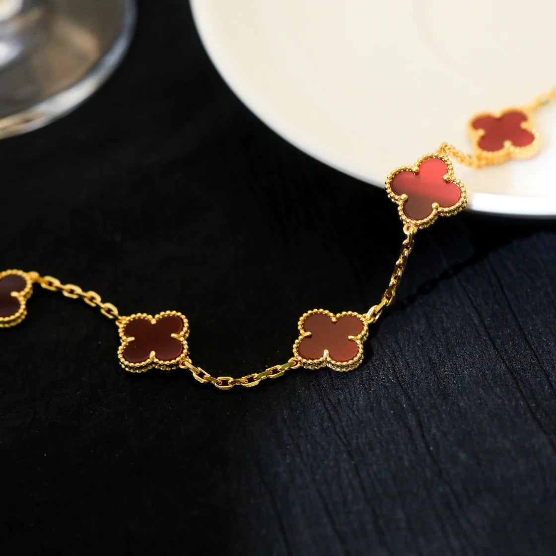 [BIJOUX]CLOVER 5 MOTIFS RED AGATE  BRACELET
