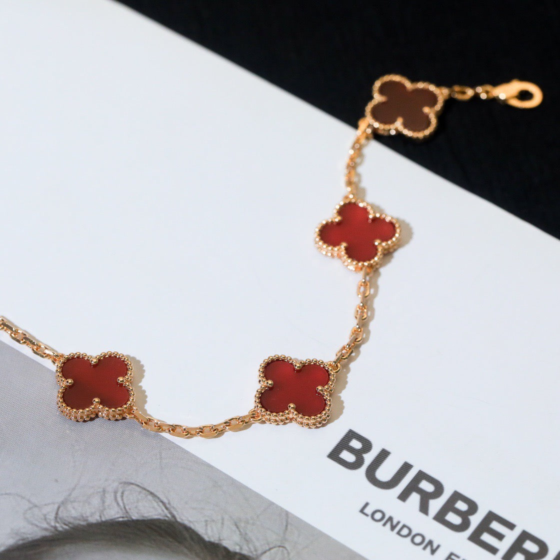 [BIJOUX]CLOVER 5 MOTIFS RED AGATE  BRACELET