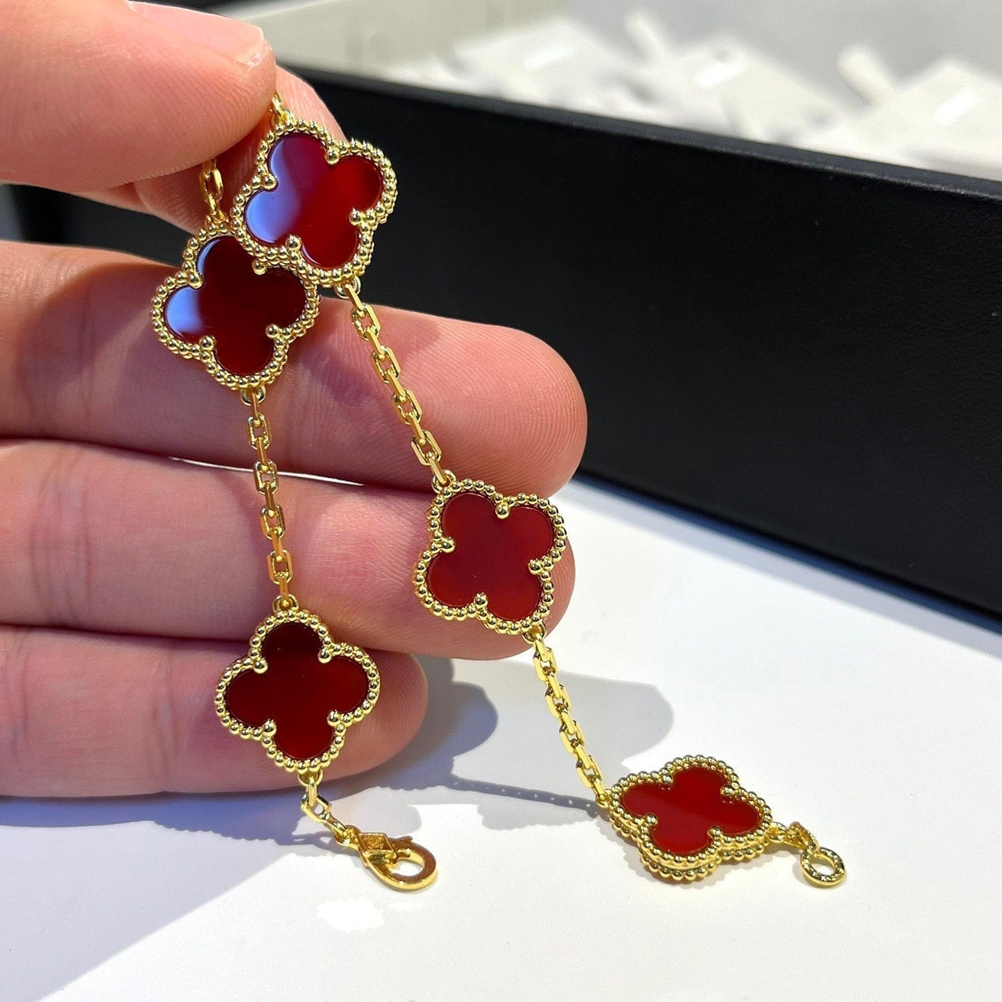 [BIJOUX]CLOVER 5 MOTIFS RED AGATE  BRACELET