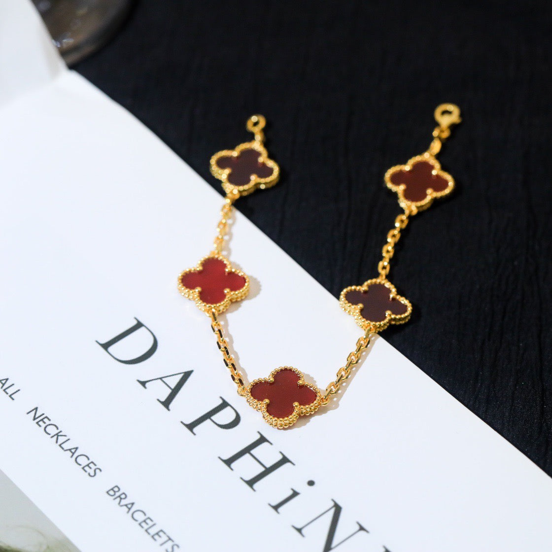 [BIJOUX]CLOVER 5 MOTIFS RED AGATE  BRACELET