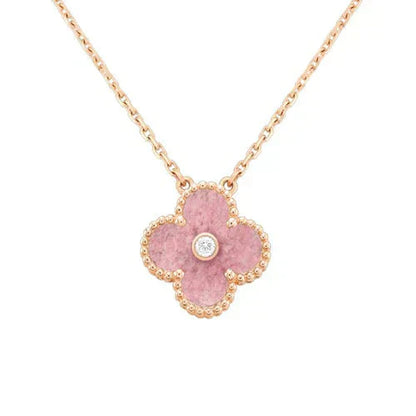 [BIJOUX]CLOVER 15MM DIAMOND RHODONITE NECKLACE