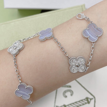 [BIJOUX]CLOVER  5 MOTIF DIAMOND PURPLE CHALCEDONY BRACELET SILVER