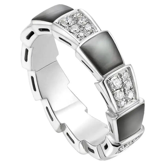 [BIJOUX]BAGUE SERPENTI ARGENT DIAMANT NACRE NOIRE 4MM