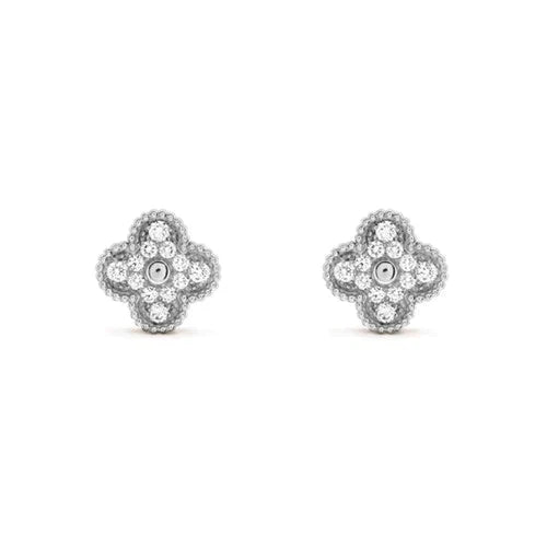 [BIJOUX]CLOVER 1 MOTIFS DIAMOND STUD EARRINGS SILVER