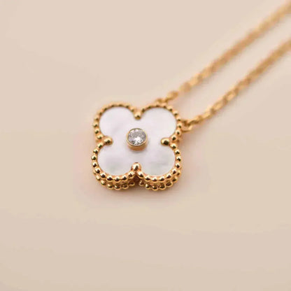 [BIJOUX]CLOVER 15MM DIAMOND WHITE FRITILLARIA NECKLACE