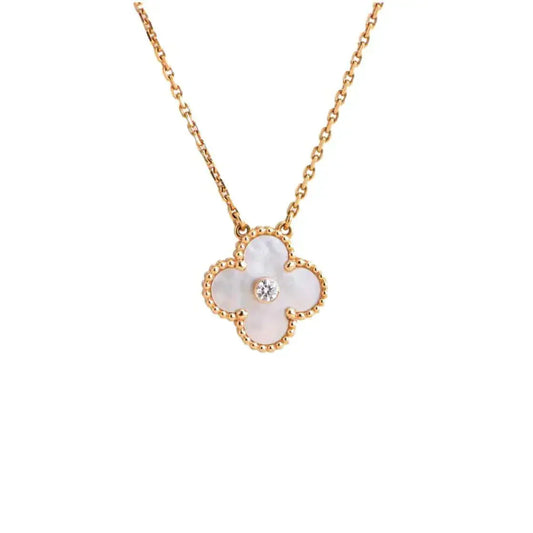 [BIJOUX]CLOVER 15MM DIAMOND WHITE FRITILLARIA NECKLACE