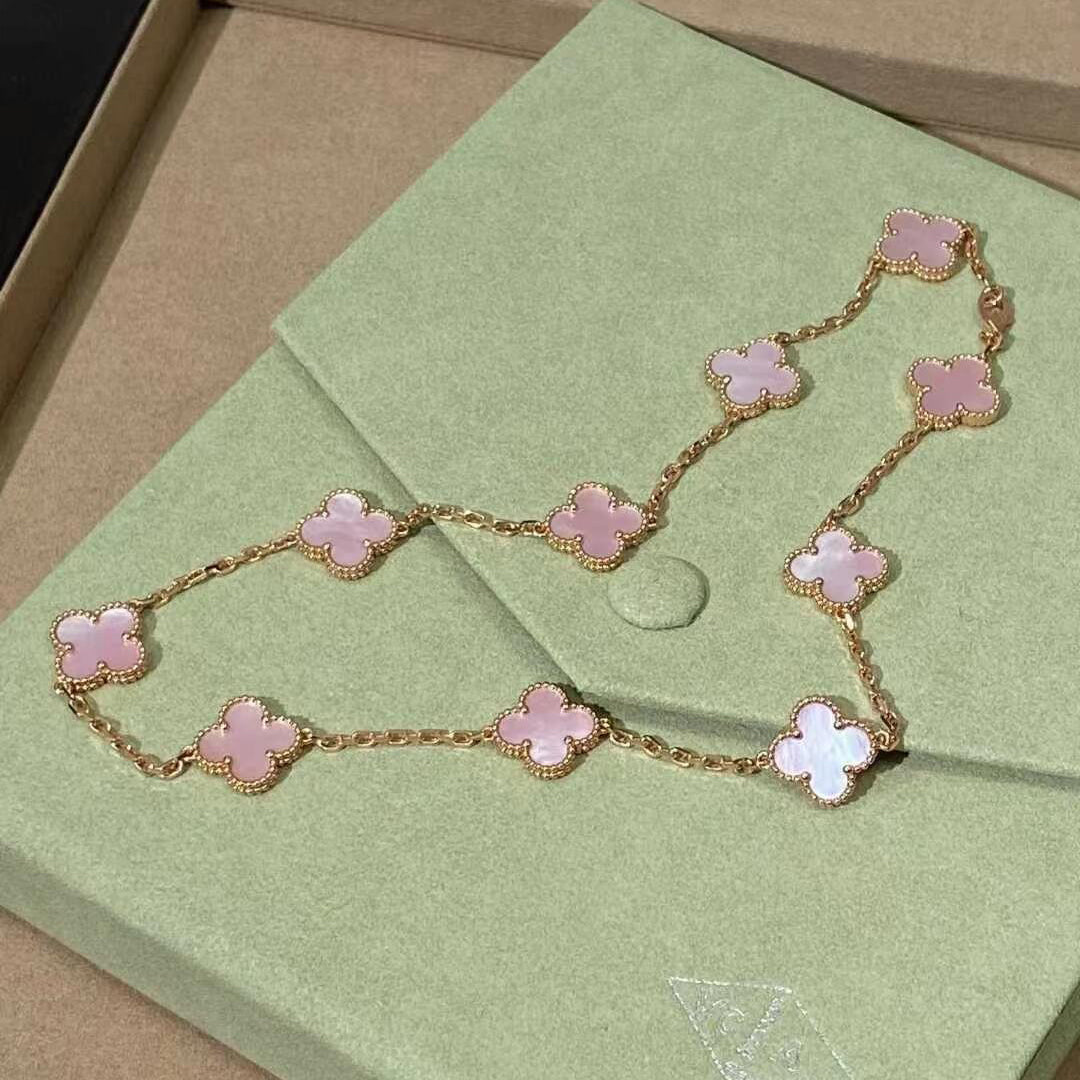 [BIJOUX]CLOVER 10 MOTIFS PINK MOP NECKLACE