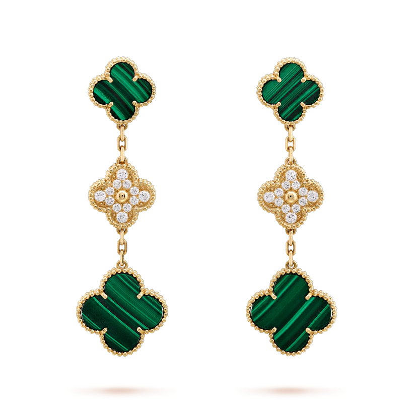 [BIJOUX]CLOVER EARRINGS GOLD MALACHITE DIAMOND 3 MOTIF