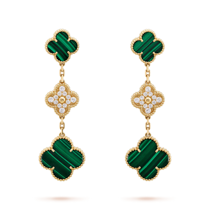 [BIJOUX]CLOVER EARRINGS GOLD MALACHITE DIAMOND 3 MOTIF