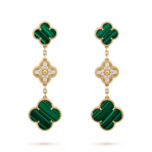 [BIJOUX]CLOVER EARRINGS GOLD MALACHITE DIAMOND 3 MOTIF