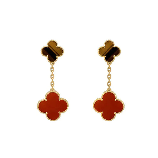 [BIJOUX]CLOVER  2 MOTIF  TIGER EYE CARNELIAN EARRINGS