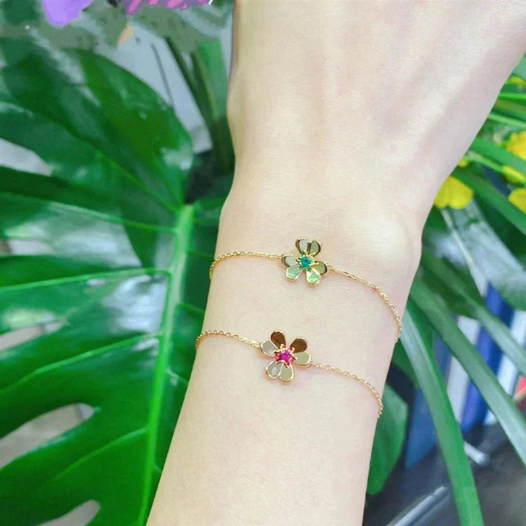 [BIJOUX]FRIVOLE GOLD FLOWER PINK MALACHITE BRACELET